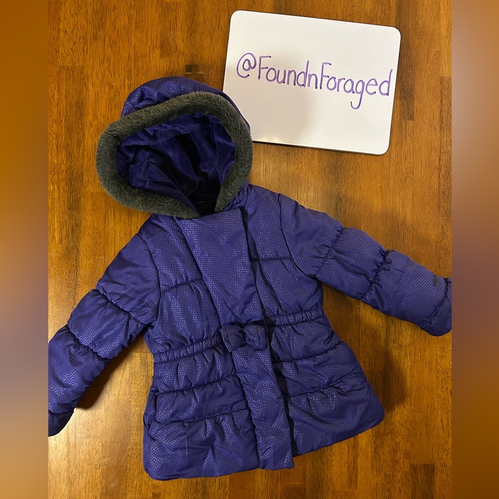 OshKosh Fleece Lined Puffer Coat | Purple & Metallic-Pink Dot Jacket Girl Size 4